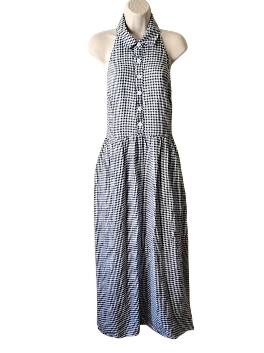 NWOT Reformation Tace Gingham Check Linen Halter Midi Dress 8 Slate White - Picture 4 of 11
